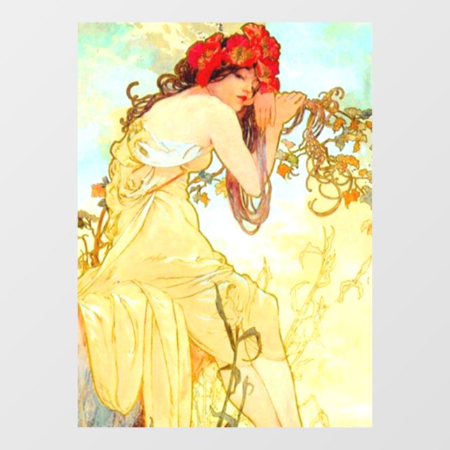 Alphonse Mucha Jugendstil Sommer Fensteraufkleber (Blatt)