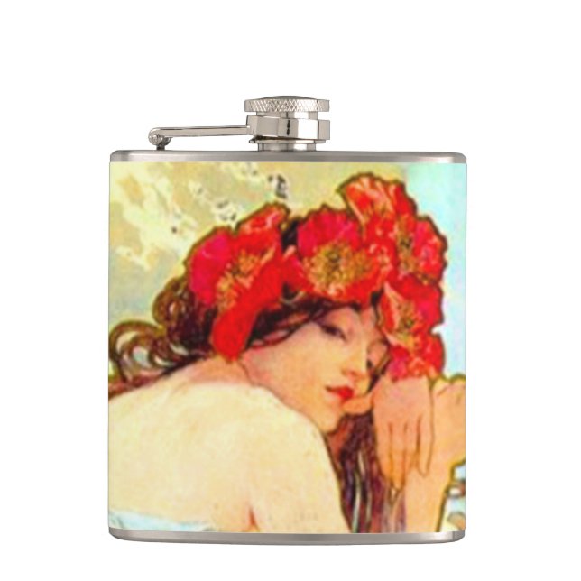 Alphonse Mucha Jugendstil Sommer Flachmann (Vorderseite)