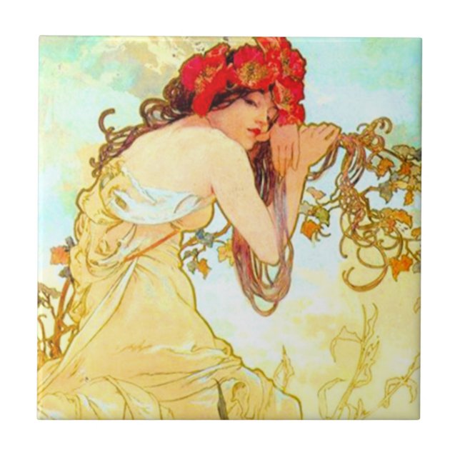 Alphonse Mucha Jugendstil Sommer Fliese (Vorderseite)