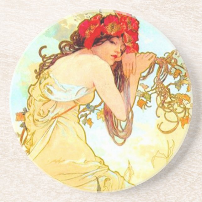 Alphonse Mucha Jugendstil Sommer Getränkeuntersetzer (Vorne)