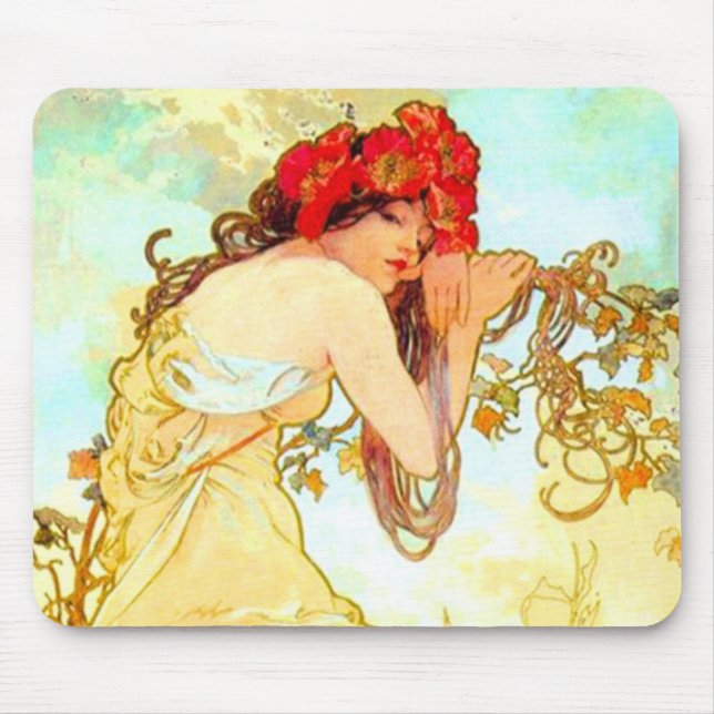 Alphonse Mucha Jugendstil Sommer Mousepad (Vorne)