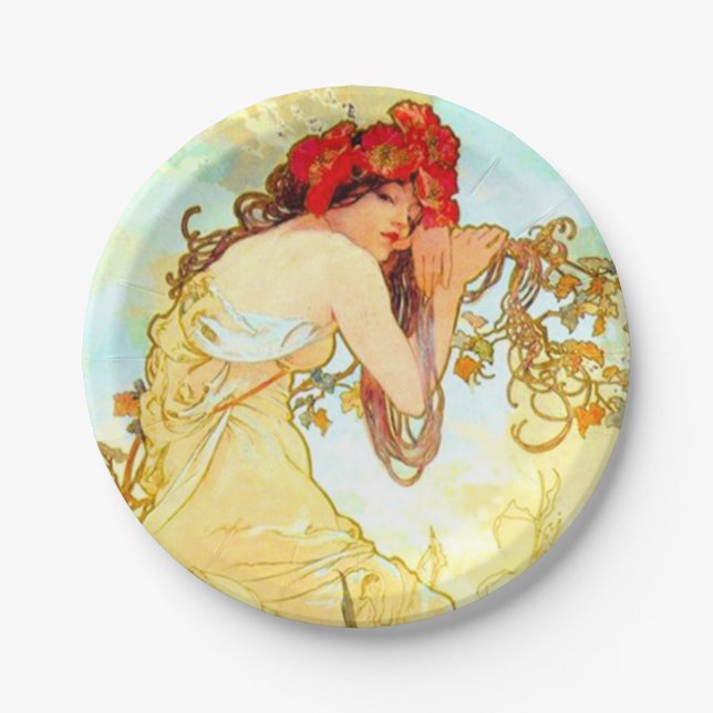 Alphonse Mucha Jugendstil Sommer Pappteller (Vorderseite)