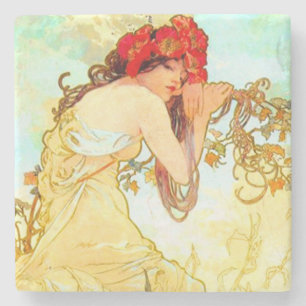 Alphonse Mucha Jugendstil Sommer Steinuntersetzer