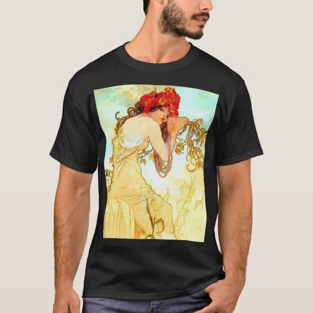 Alphonse Mucha Jugendstil Sommer T-Shirt (Vorderseite)