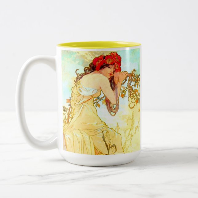 Alphonse Mucha Jugendstil Sommer Zweifarbige Tasse (Links)