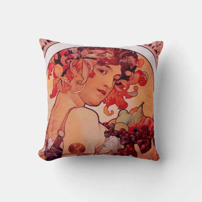 Alphonse Mucha, Jugendstil, Vintag, Obst Kissen (Vorderseite)