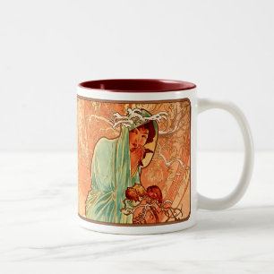 Alphonse Mucha Jugendstil-Winter Lady Kaffeecup-Ta Zweifarbige Tasse
