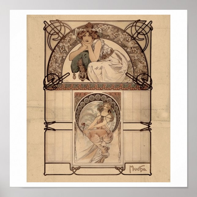 Alphonse Mucha - Kalender der Kirschblüte Selten Poster (Vorne)