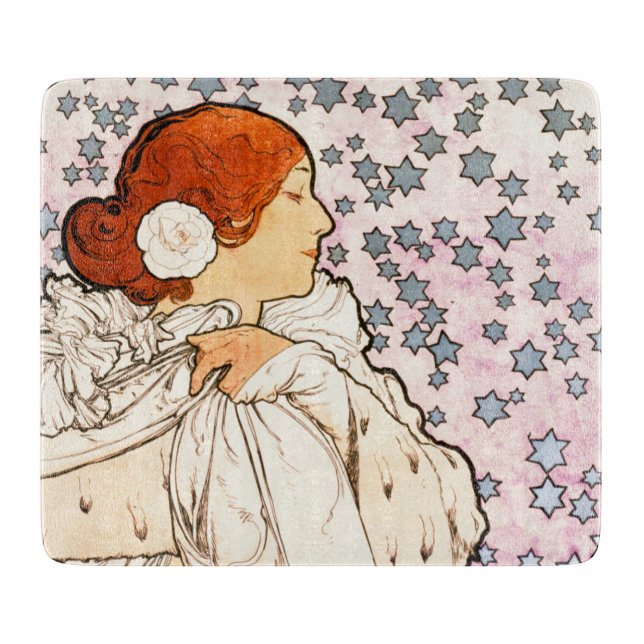 Alphonse Mucha La Dame 1896 Jugendstil Vintag Schneidebrett (Vorderseite)