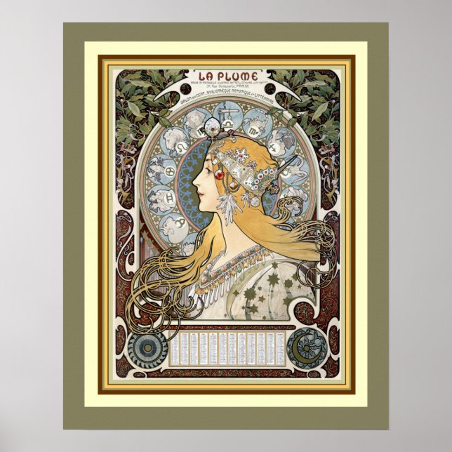 Alphonse Mucha "La Plume" Poster 16 x 20 (Vorne)
