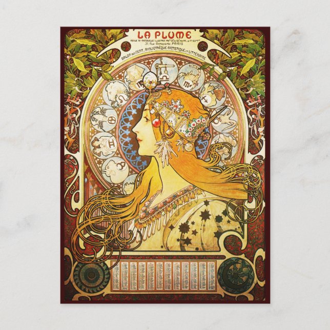 Alphonse Mucha La Plume Postkarte (Vorderseite)
