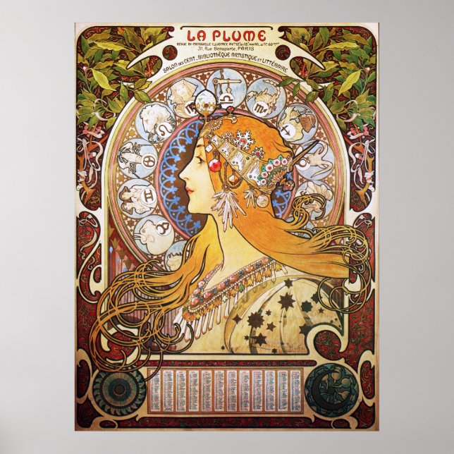 Alphonse Mucha. La Plume/Zodiac, 1896. Poster (Vorne)