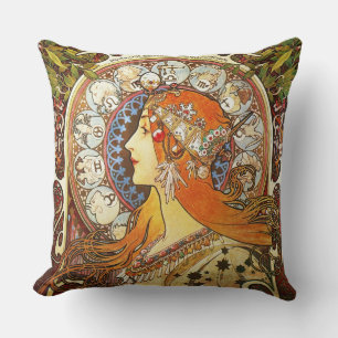 Alphonse Mucha La Plume Zodiac Art Nouveau Vintage Kissen