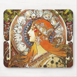 Alphonse Mucha La Plume Zodiac Art Nouveau Vintage Mousepad
