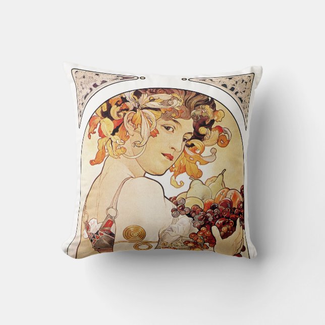 Alphonse Mucha Lady mit Obst Kissen (Vorderseite)