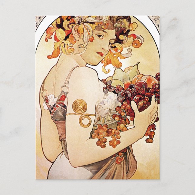 Alphonse Mucha Lady mit Obst Postkarte (Vorderseite)