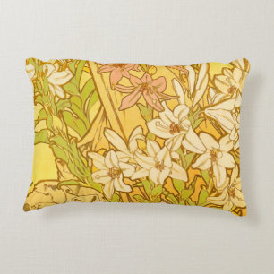 Alphonse Mucha-Lilien-Blumenmuster: Art Nouveau Dekokissen