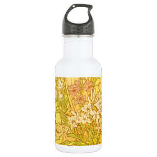 Alphonse Mucha-Lilien-Blumenmuster: Art Nouveau  Edelstahlflasche
