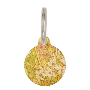 Alphonse Mucha-Lilien-Blumenmuster: Art Nouveau Haustiermarke