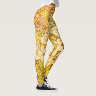 Alphonse Mucha-Lilien-Blumenmuster: Art Nouveau Leggings