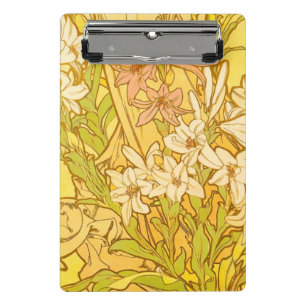 Alphonse Mucha-Lilien-Blumenmuster: Art Nouveau Mini Klemmbrett
