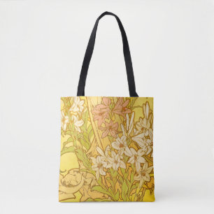Alphonse Mucha-Lilien-Blumenmuster: Art Nouveau Tasche