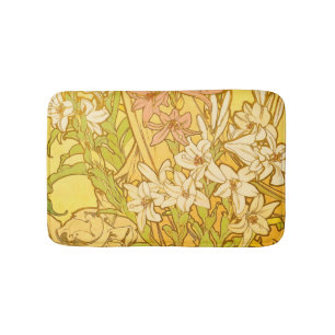 Alphonse Mucha Lily Blumen Muster: Art Nouveau Badematte