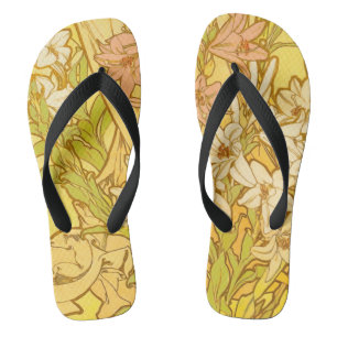 Alphonse Mucha Lily Blumen Muster: Art Nouveau Flip Flops
