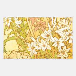 Alphonse Mucha Lily Blumen Muster: Art Nouveau Rechteckiger Aufkleber