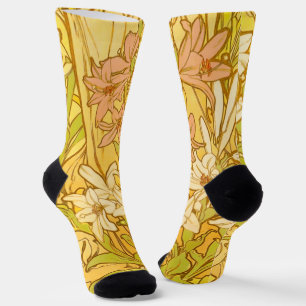 Alphonse Mucha Lily Blumen Muster: Art Nouveau  Socken