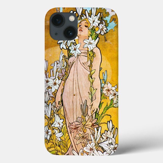 Alphonse Mucha - Lily - weiße Grenze Case-Mate iPhone Hülle (Rückseite)