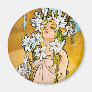Alphonse Mucha - Lily - weiße Grenze Magnet