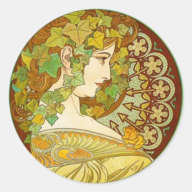 Alphonse Mucha Lorbeer Aufkleber (Vorderseite)