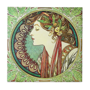 Alphonse Mucha Lorbeer-Kachel Fliese