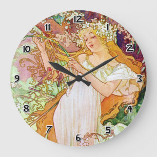 Alphonse Mucha Mädchen im Garten Große Wanduhr