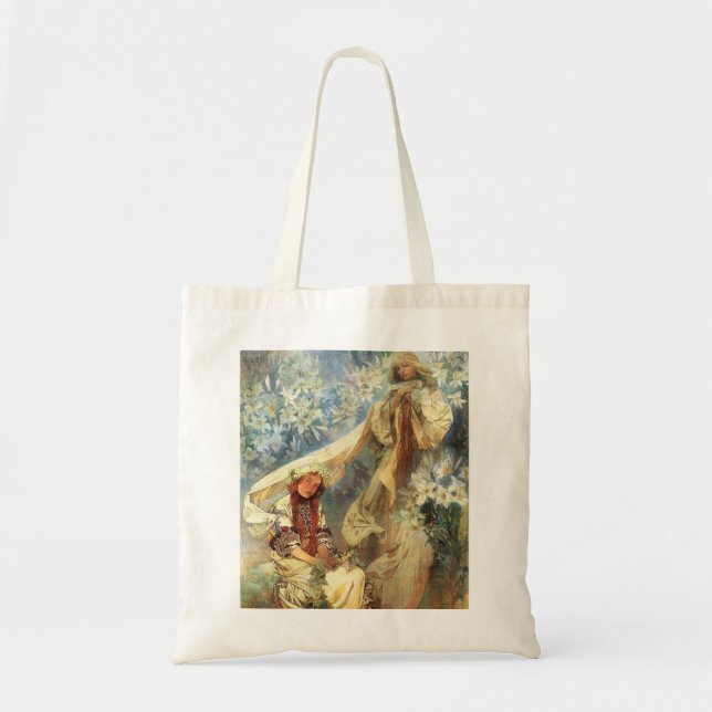 Alphonse Mucha Madonna der Lilien-Taschen-Tasche Tragetasche (Vorne)