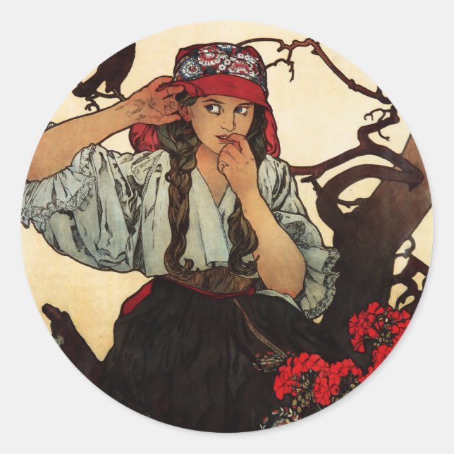 Alphonse Mucha Mährische Lehrer Choraufkleber Runder Aufkleber (Vorderseite)