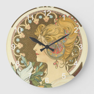 Alphonse Mucha Malerei Große Wanduhr
