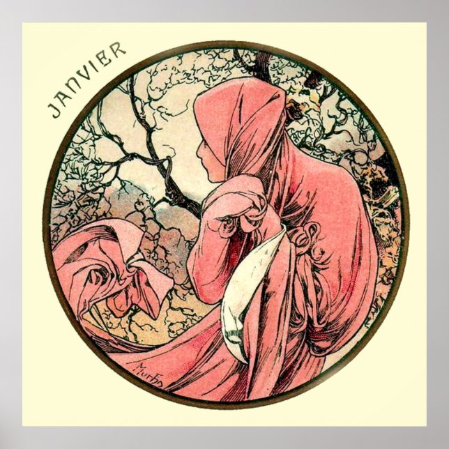 Alphonse Mucha Monat Januar Poster (Vorne)