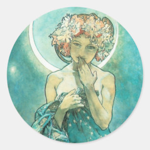 Alphonse Mucha Mondlicht Clair De Lune Art Nouveau Runder Aufkleber