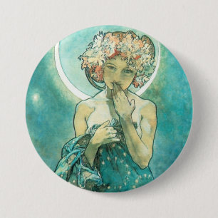 Alphonse Mucha Moonlight Clair De Lune Art Nouveau Button