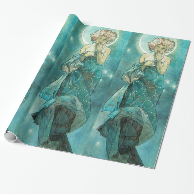 Alphonse Mucha Moonlight Clair De Lune Art Nouveau Geschenkpapier (Ungerollt)