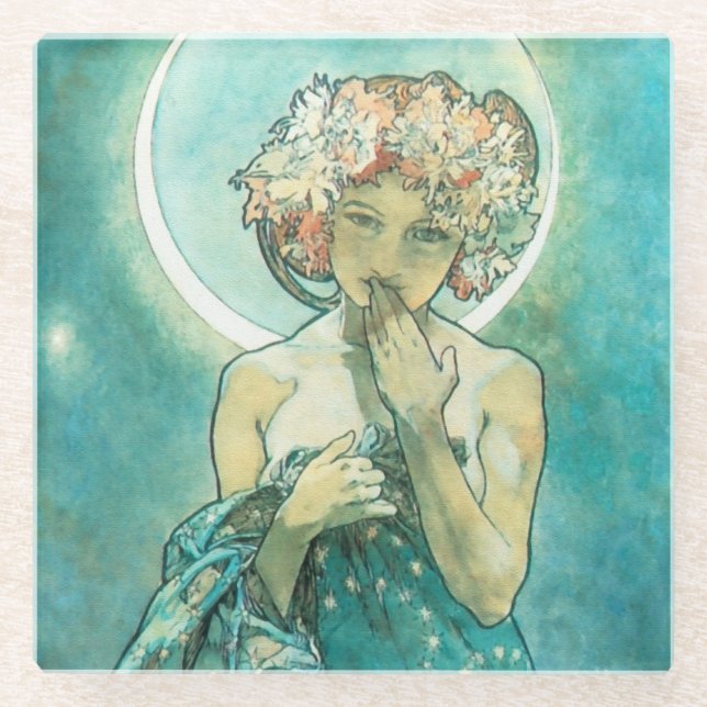 Alphonse Mucha Moonlight Clair De Lune Art Nouveau Glasuntersetzer (Vorderseite)