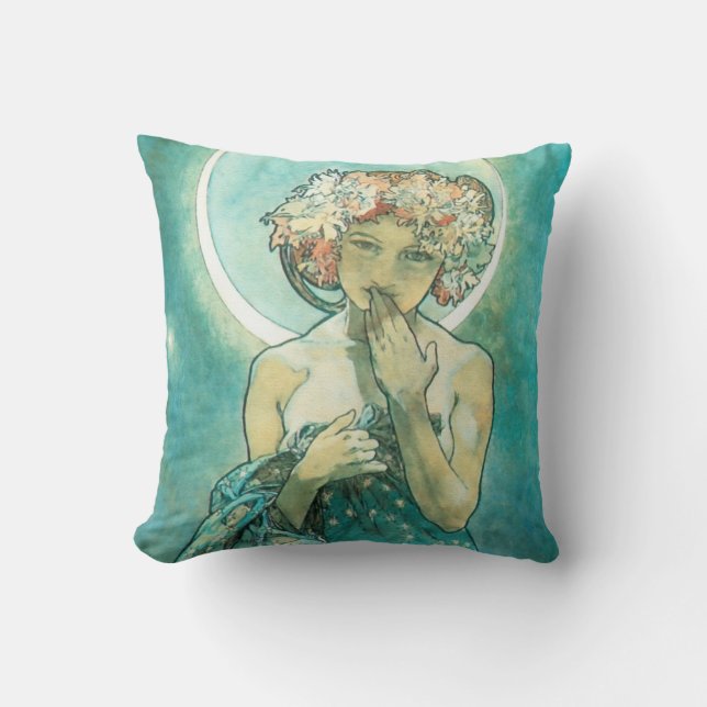 Alphonse Mucha Moonlight Clair De Lune Art Nouveau Kissen (Vorderseite)
