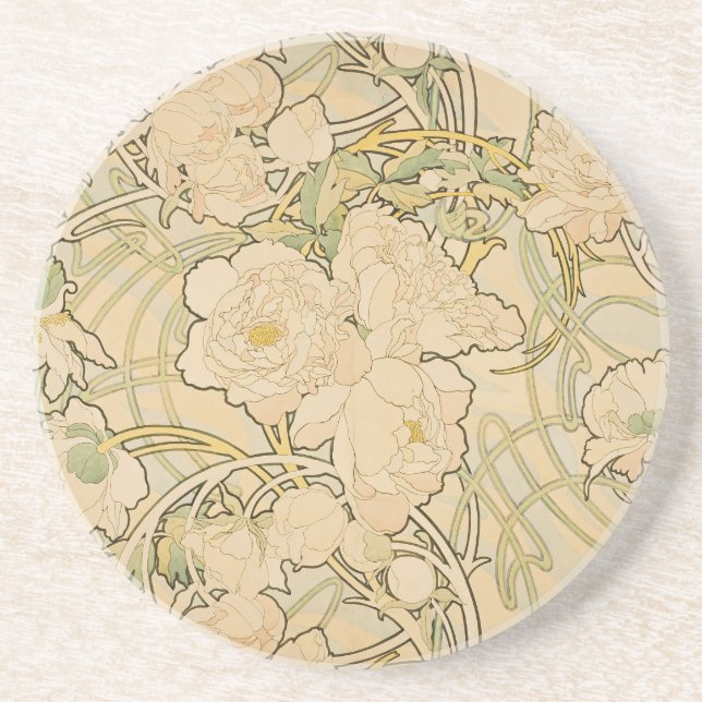 Alphonse Mucha Peonies Peony Rose Fawn 1897 Getränkeuntersetzer (Vorne)
