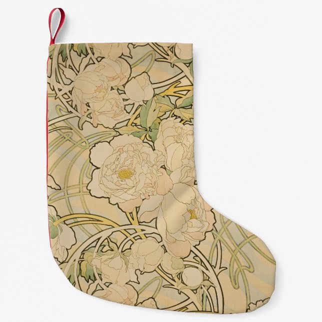 Alphonse Mucha Peonies Peony Rose Fawn 1897 Kleiner Weihnachtsstrumpf (Vorderseite)