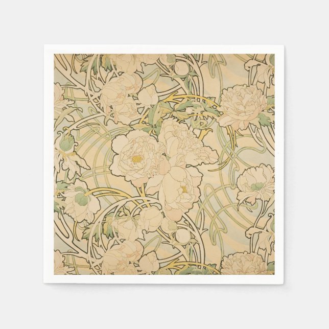 Alphonse Mucha Peonies Peony Rose Fawn 1897 Serviette (Vorderseite)
