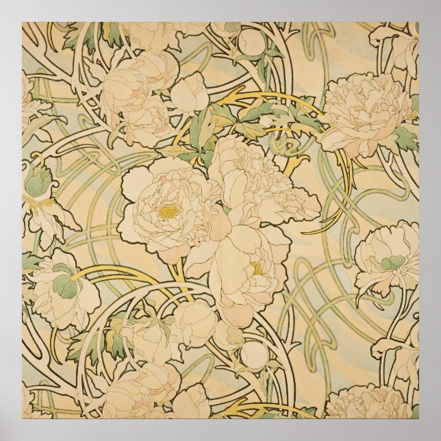 Alphonse Mucha Peonies Peony Roses Fawn 1897 Poster (Vorne)