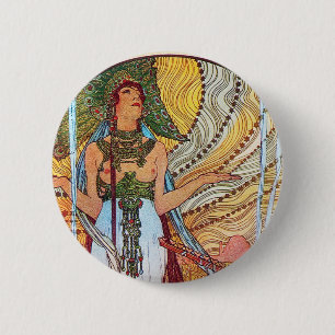 Alphonse Mucha Pfau Kunst Button