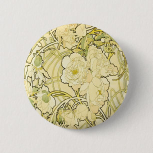 Alphonse Mucha Pfingstrosen Art Nouveau Blumenmust Button